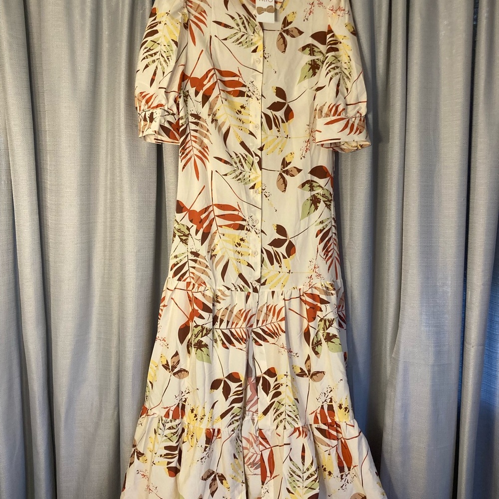 Tropical Leaf Print Maxi Dress African Style Washable Rayon Button-down Easy Fit
